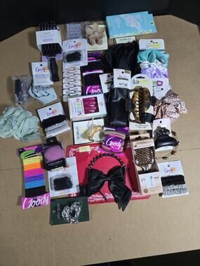 Bundle Of Assorted Hair Products. Brush, Bows, Scrunchies, Pins, Ties, ETC B2